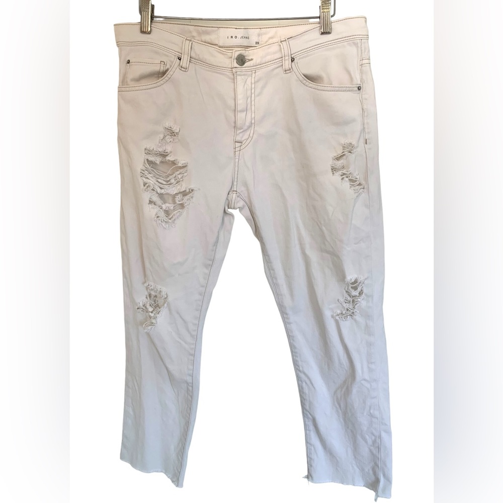 IRO Distressed Straight Leg Jean Cream Size 29